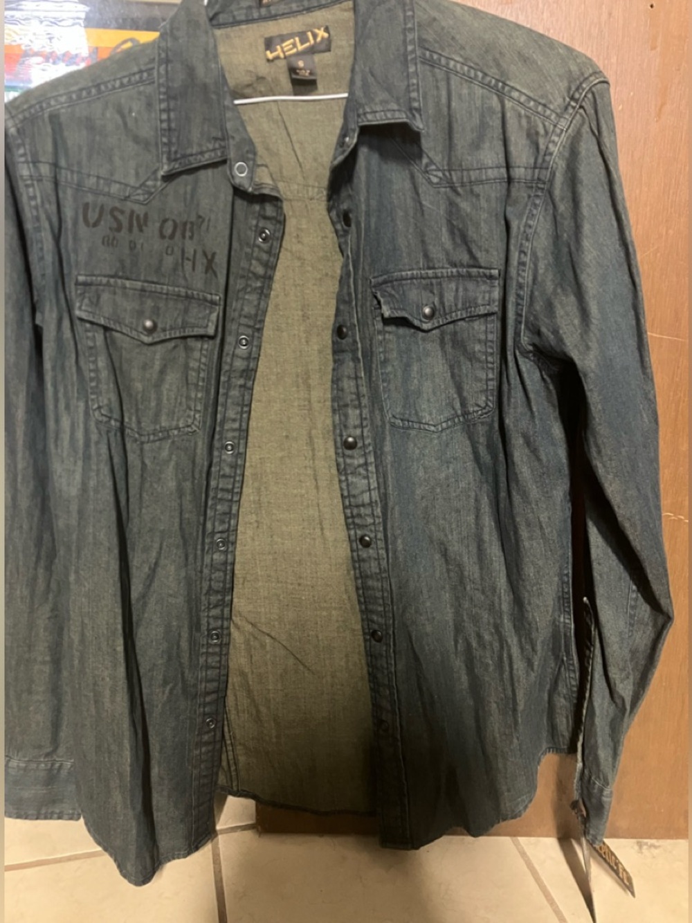 HELIX MENS 100% COTTON LONG SLEEVE SNAP CLOSURE DENIM SHIRT sz S NEW AUTHENTIC